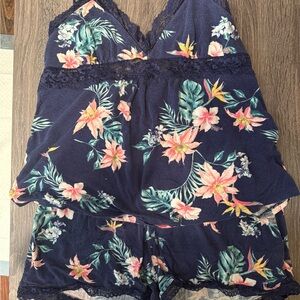 INC International Concepts Navy and Pink Floral Pajama Set